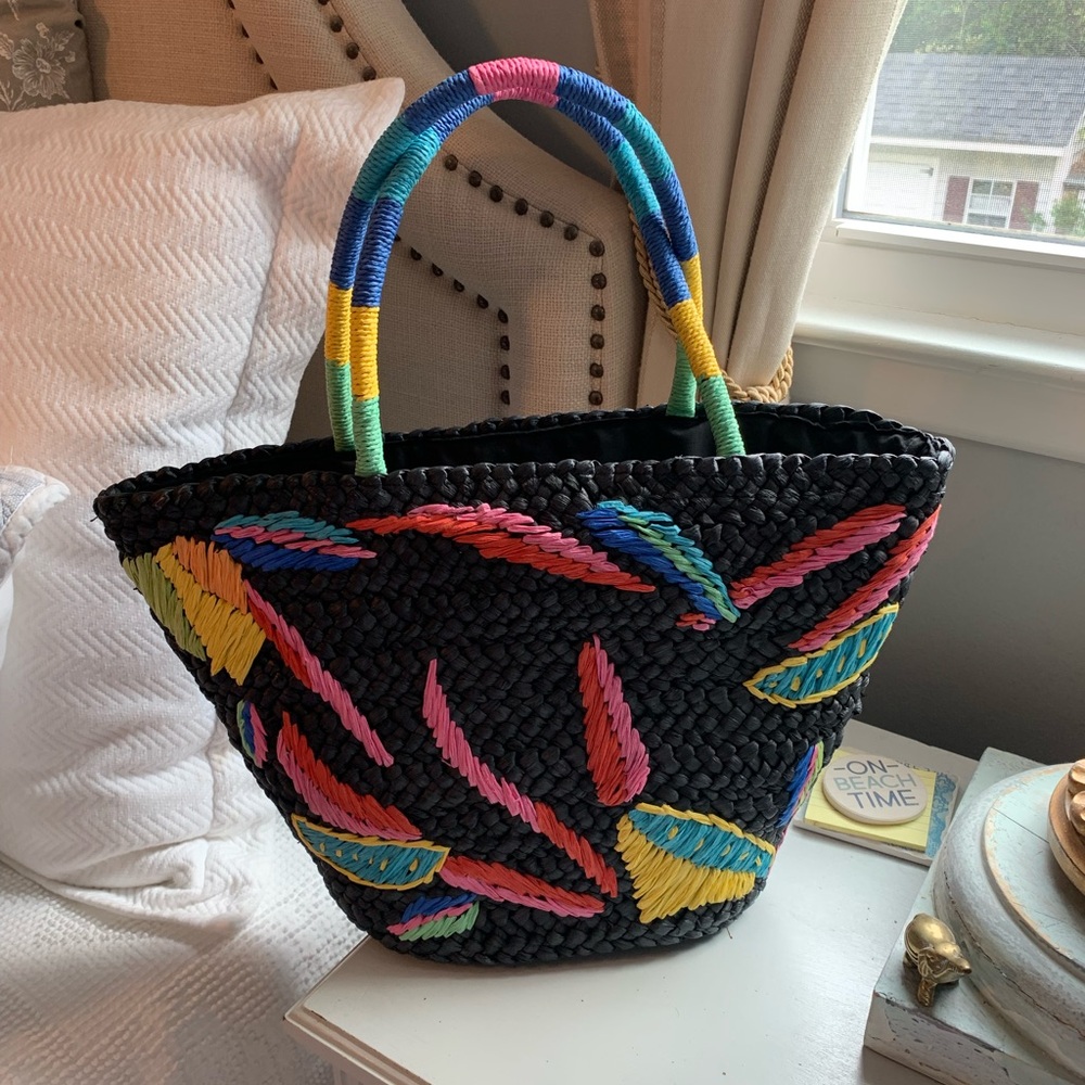Tabitha Brown x Target abstract lemon print woven straw tote